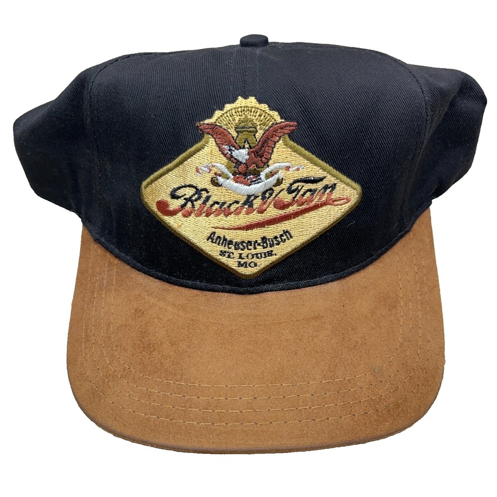 Vintage Anheuser Busch Black & Tan Beer Hat Cap Suede Bill Made In USA 90s Y2K
